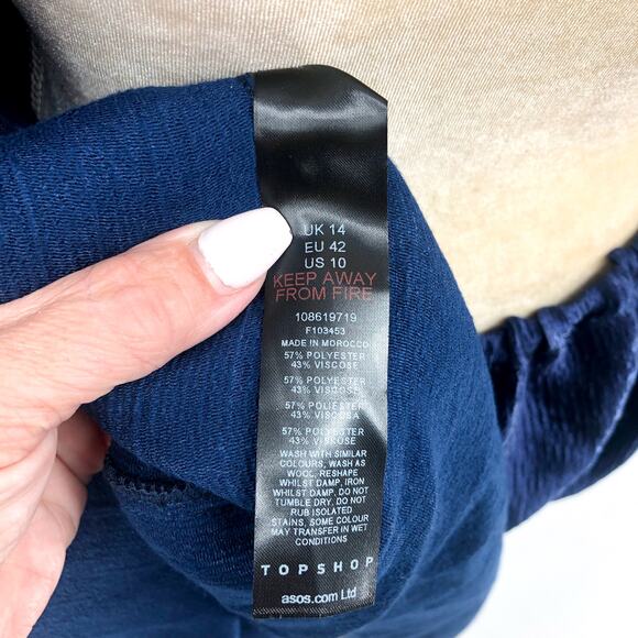 TOPSHOP Open Back Midi Dress Size 10 Midnight Blue Premium Textured Jacquard NWT - Picture 6 of 10